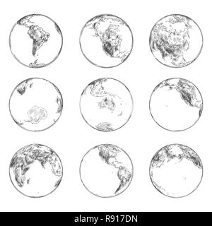 Skizzen der Kontinente auf der Erde. World Ocean Stock Vektor