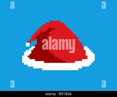 Santa Kappe pixel Art Christmas Red Hat 8 Bit. Festliche Zubehör Video Game der alten Schule. Neues Jahr Kleidung Stock Vektor