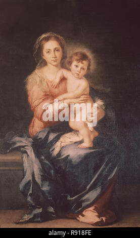 VIRGEN CON NIÑO - SIGLO XVII - BARROCO ESPAÑOL. Autor: MURILLO, Bartolome Esteban. Lage: PALACIO PITTI/GALERIA PALATINA. Florenz. ITALIA. Stockfoto