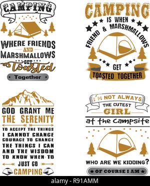 Camping Zitieren und Sagen eingestellt Stock Vektor