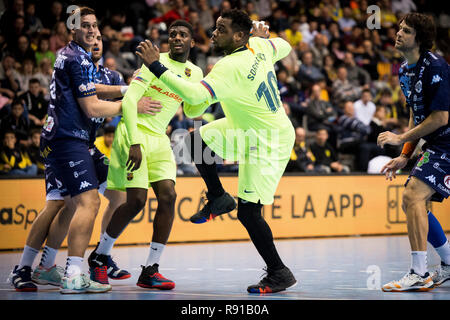 15. Dezember 2018 Pabello Barris Nord, Barcelona, Spanien; Halbfinale Copa ASOBAL Handball; FC Barcelona Lassa gegen Ademar Leon; Cedric Sorhaindo von Stockfoto