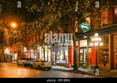 Winters Hotel, Nacht, Gastown, Vancouver, British Columbia, Kanada Stockfoto