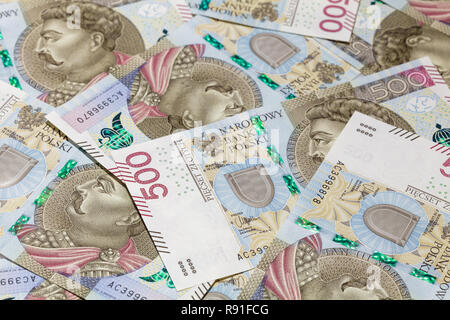 500 PLN Banknoten Hintergrund Stockfoto