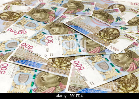 500 PLN Banknoten Hintergrund Stockfoto