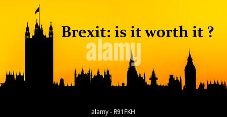 Big Ben und die Houses of Parliament in Westminster Palace, London, mit der Meldung, ob Brexit ist es wert - Abstimmung Konzept Stockfoto