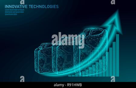 Öl und Gas Kanister Low Poly Geschäftskonzept. Finanzen Wirtschaft polygonalen Benzin-motor Power. Erdöl Kraftstoff Industrie kann Line Connection Dots blau Vector Illustration Stock Vektor