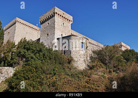 Verkürzung der Festung Albornoz in Narni, Italien, Ansicht von unten Stockfoto