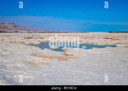 Salz Bildung durch die Verdunstung des Wassers am Ufer des Toten Meeres, Israel verursacht Stockfoto