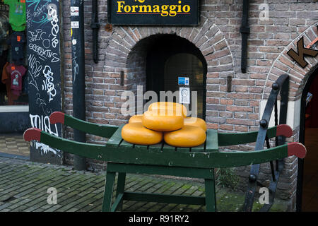 Holländischen Käse auf einem Käse Schlitten fotografiert in Amsterdam, Holland Stockfoto