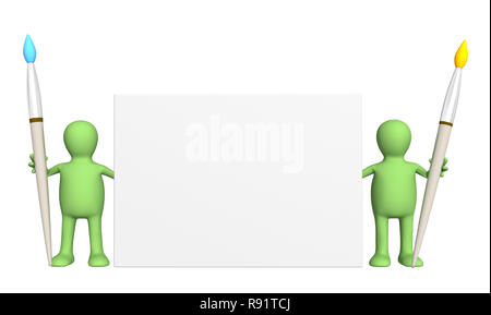 Zwei Puppen mit Bürsten. Über weiß Isoliert Stockfoto