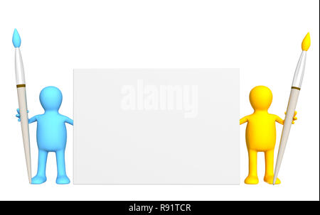 Zwei Puppen mit Bürsten. Über weiß Isoliert Stockfoto