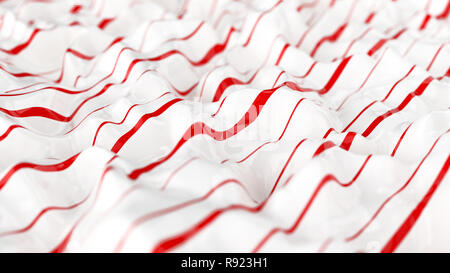 Abstrakte weiße wellige Oberfläche mit roten Streifen. 3D-Render Abbildung Stockfoto