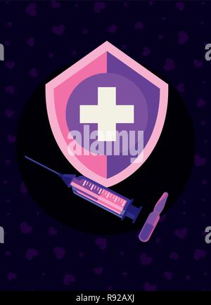 Impfung spritze Schild medizinische Kreuz Herz Hintergrund Vector Illustration Stock Vektor