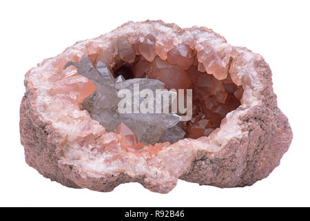 Seltene rosa amethyst Geode Cluster aus Patagonien, Argentinien. Auf weissem Hintergrund. Stockfoto