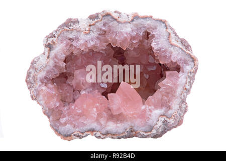 Seltene rosa amethyst Geode Cluster aus Patagonien, Argentinien. Auf weissem Hintergrund. Stockfoto