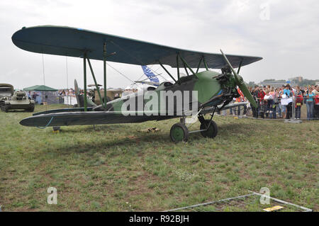 Schukowski, Russland. 20. August 2011. Air Show MAKS-2011. Polikarpov Po-2 Doppeldecker Stockfoto