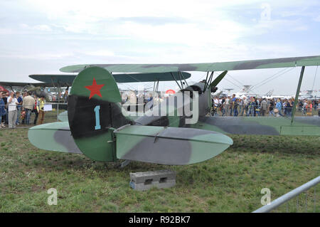 Schukowski, Russland. 20. August 2011. Air Show MAKS-2011. Polikarpov Po-2 Doppeldecker Stockfoto