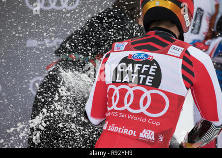 Alta Badia, Italien vom 16. Dezember 2018: Hirscher Marcel (AUT) 1.Platz beim Audi FIS Alpine Ski World Cup Men Riesenslalom Stockfoto
