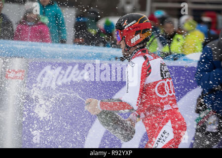Alta Badia, Italien vom 16. Dezember 2018: Hirscher Marcel (AUT) 1.Platz beim Audi FIS Alpine Ski World Cup Men Riesenslalom Stockfoto