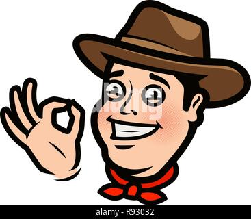 Lustiger Cowboy oder glücklich Landwirt in den Hut. Cartoon Vector Illustration Stock Vektor