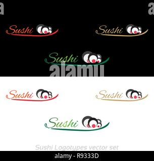 Sushi maki Schriftzug für Sie eine Bar und ein Restaurant, kreative asiatische Logo in Grün, Rot und Braun, gut für Web und Print Design Stock Vektor