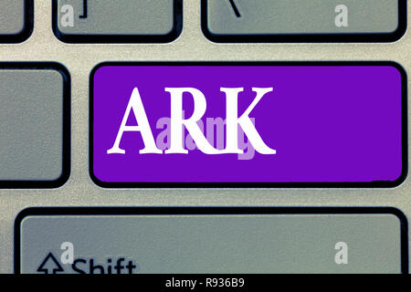 Wort schreiben Text Arche. Business Konzept für große hölzerne Schiff gebaut von Noah, um von der Flut zu überleben. Stockfoto