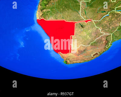 Namibia von Speicherplatz auf dem Modell des Planeten Erde mit Ländergrenzen. 3D-Darstellung. Elemente dieses Bild von der NASA eingerichtet. Stockfoto