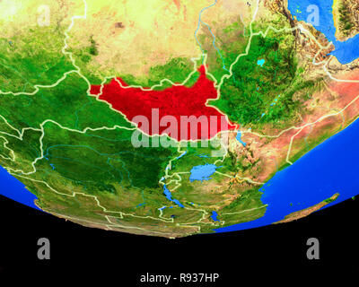 Der Süden des Sudan aus dem Weltraum auf dem Modell des Planeten Erde mit Ländergrenzen. 3D-Darstellung. Elemente dieses Bild von der NASA eingerichtet. Stockfoto