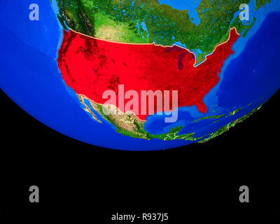 USA von Speicherplatz auf dem Modell des Planeten Erde mit Ländergrenzen. 3D-Darstellung. Elemente dieses Bild von der NASA eingerichtet. Stockfoto