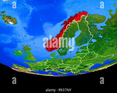 Norwegen von Speicherplatz auf dem Modell des Planeten Erde mit Ländergrenzen. 3D-Darstellung. Elemente dieses Bild von der NASA eingerichtet. Stockfoto