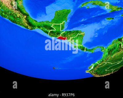 El Salvador von Speicherplatz auf dem Modell des Planeten Erde mit Ländergrenzen. 3D-Darstellung. Elemente dieses Bild von der NASA eingerichtet. Stockfoto