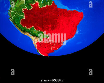Mercosur Mitglieder aus dem Weltraum auf dem Modell des Planeten Erde mit Ländergrenzen. 3D-Darstellung. Elemente dieses Bild von der NASA eingerichtet. Stockfoto