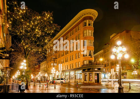 Hotel Europa, Nacht, Gastown, Vancouver, British Columbia, Kanada Stockfoto