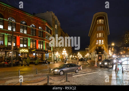 Hotel Europa, Nacht, Gastown, Vancouver, British Columbia, Kanada Stockfoto