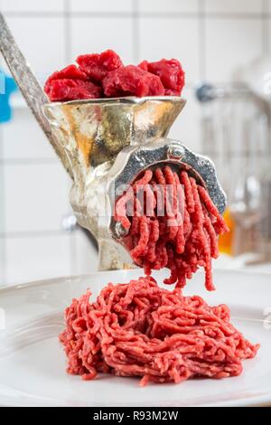 Fleisch - Schleifer, Schleifen frischem Fleisch in Hackfleisch/Faschiertem Stockfoto