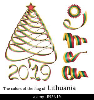 Farbband in der Form eines Weihnachtsbaumes mit den Farben der Flagge Litauens Stock Vektor