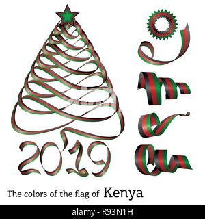 Farbband in der Form eines Weihnachtsbaumes mit den Farben der Flagge Kenia Stock Vektor