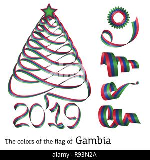 Farbband in der Form eines Weihnachtsbaumes mit den Farben der Flagge Gambia Stock Vektor