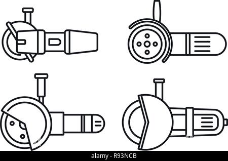 Elektrischer Winkelschleifer Icon Set. Umrisse der elektrischen Winkelschleifer Vector Icons für Web Design auf weißem Hintergrund Stock Vektor