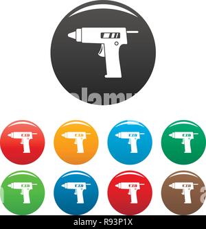 Klebepistolenset Icons Set 9 Farbe Vektor isoliert auf Weiss für jedes Design Stock Vektor