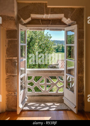 Innere Ansicht der Pazo (manour house) von Torres de Allo, Zas, La Coruña, Galicien, Spanien Stockfoto