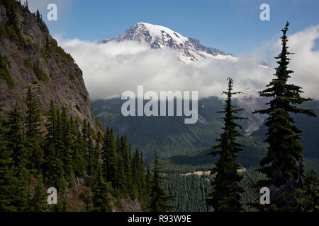 WA 15584-00 ... WASHINGTON - Blick auf den Mount Rainier und die steile Seite von Eagle Peak von Eagle Peak Sattel in Mount Rainier Natonal Park. Stockfoto