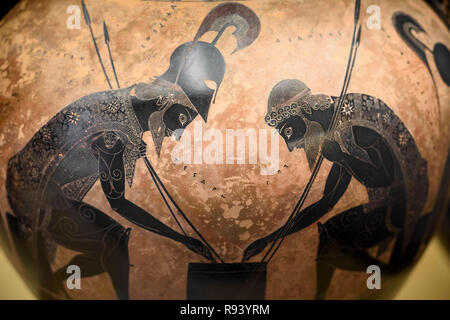 Rom. Italien. Achilles (links) und Ajax zu würfeln. Dachgeschoss schwarz - Abbildung Amphora unterzeichnet von Exekias, 540-530 BC. Vatikan Museum (Musei Vaticani) Stockfoto