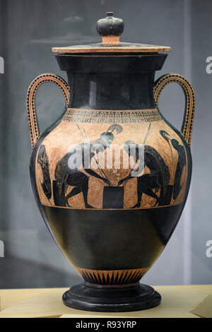 Rom. Italien. Achilles (links) und Ajax zu würfeln. Dachgeschoss schwarz - Abbildung Amphora unterzeichnet von Exekias, 540-530 BC. Vatikan Museum (Musei Vaticani) Stockfoto