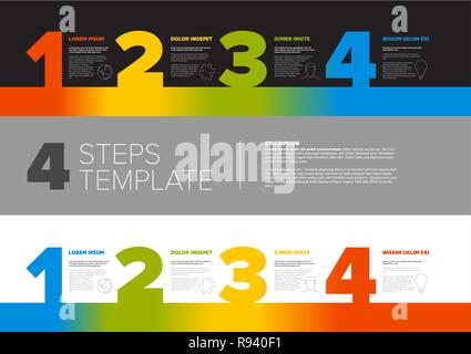 Eins Zwei Drei Vier - Vektor Fortschrittsvorlage für vier Schritte und Optionen - Dark und Light Version Stock Vektor