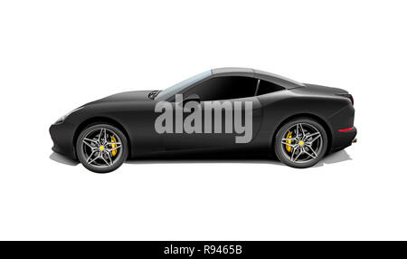 Schwarz sport auto auf einem weißen Hintergrund. 3D-Rendering. Stockfoto