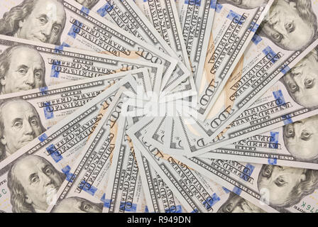 Mandala Kaleidoskop von Geld. Abstrakte Geld Hintergrund raster Muster wiederholen Mandala Kreis. Stockfoto