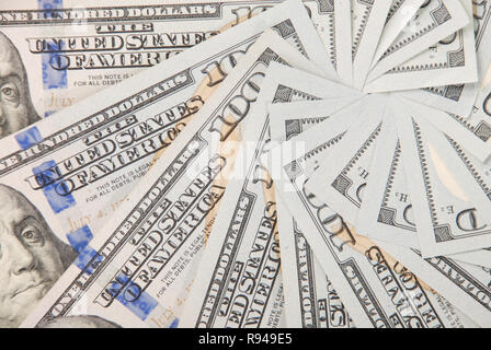 Mandala Kaleidoskop von Geld. Abstrakte Geld Hintergrund raster Muster wiederholen Mandala Kreis. Stockfoto