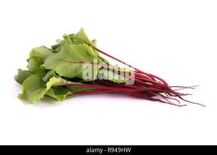 Frische rote Rüben mit Erde und Wurzeln, mit Blättern, auf weißem Hintergrund. Gesund Zutat. Studio Foto Stockfoto