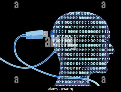 Der binäre Code-USB-Kabel und menschlichen Kopf Stockfoto